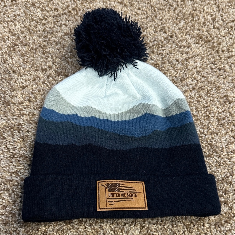 United We Skate Pom Beanie - Blue, Gray